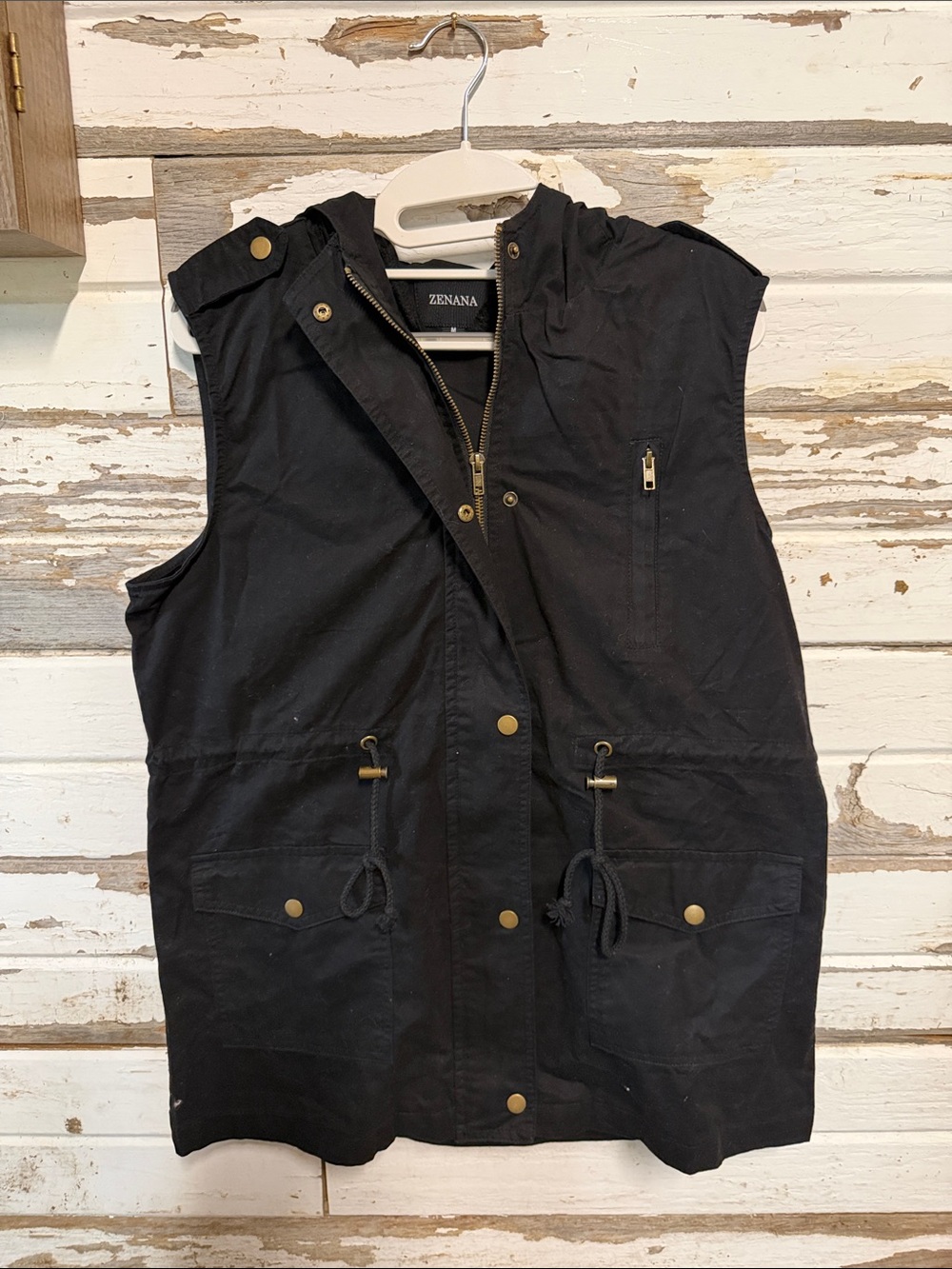 Zenana Outfitters Black Hooded Utility Vest